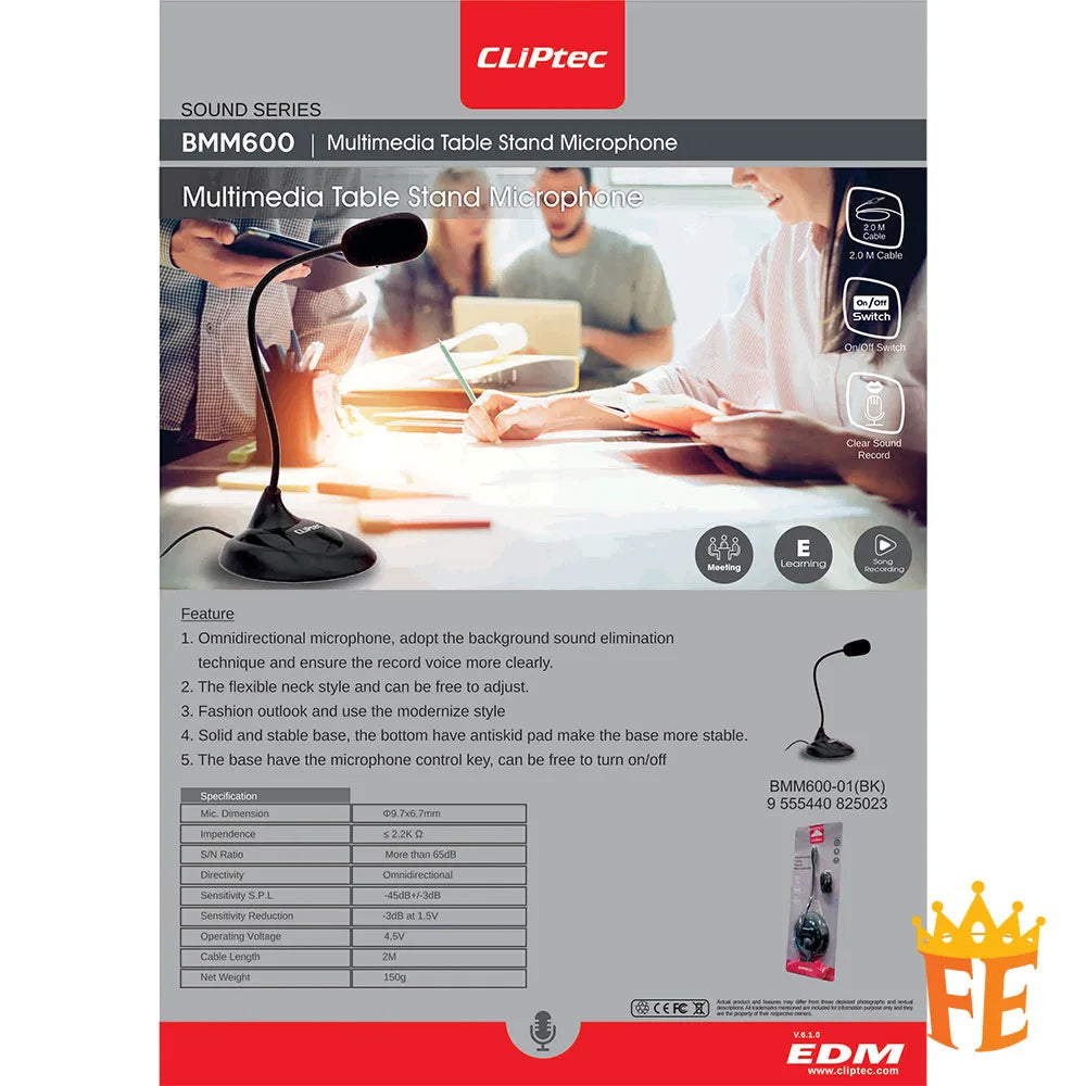 CLiPtec MultiMedia Table Stand Microphone Black BMM-600