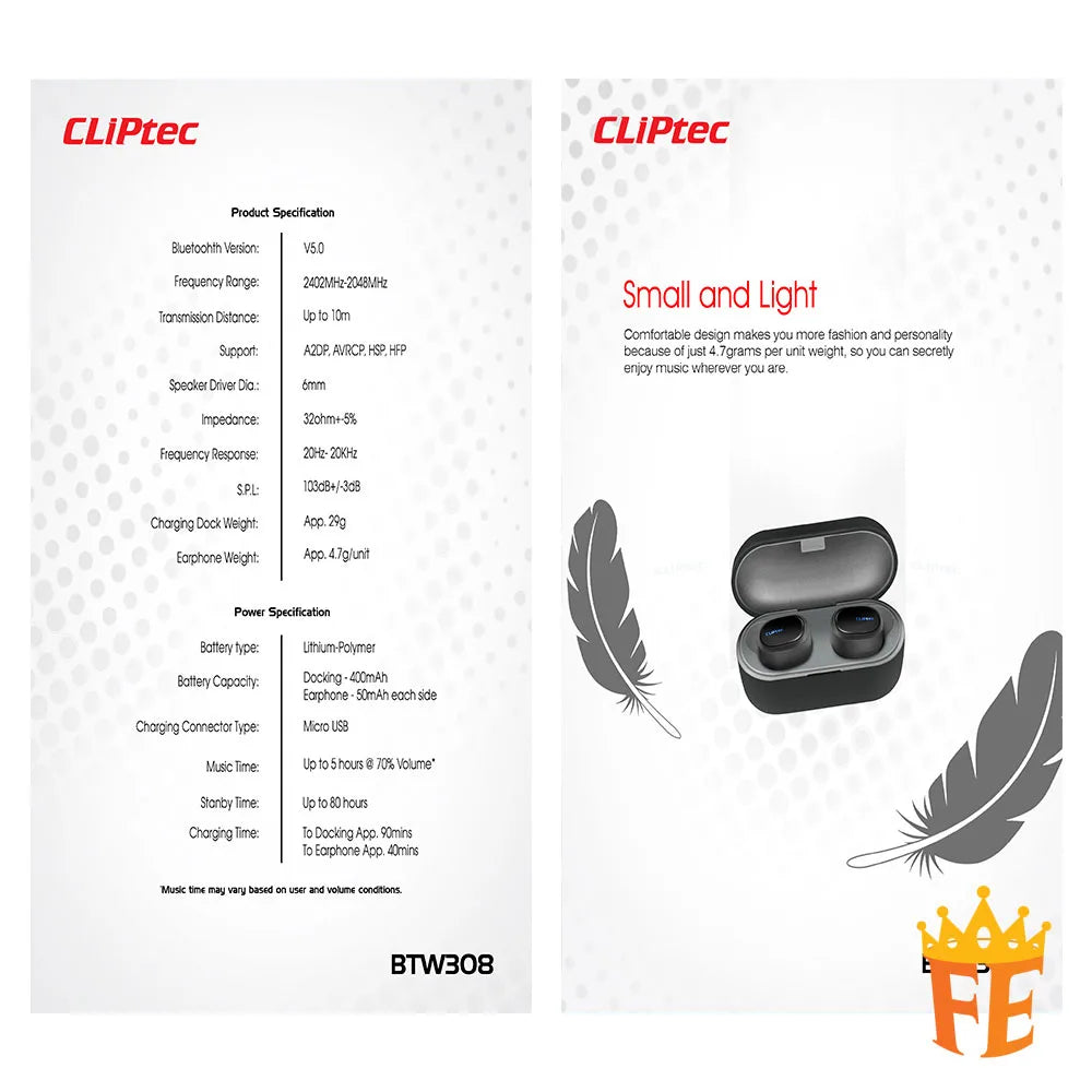 CLiPtec Bluetooth True Wireless Stereo Earphone - Dot BTW-308