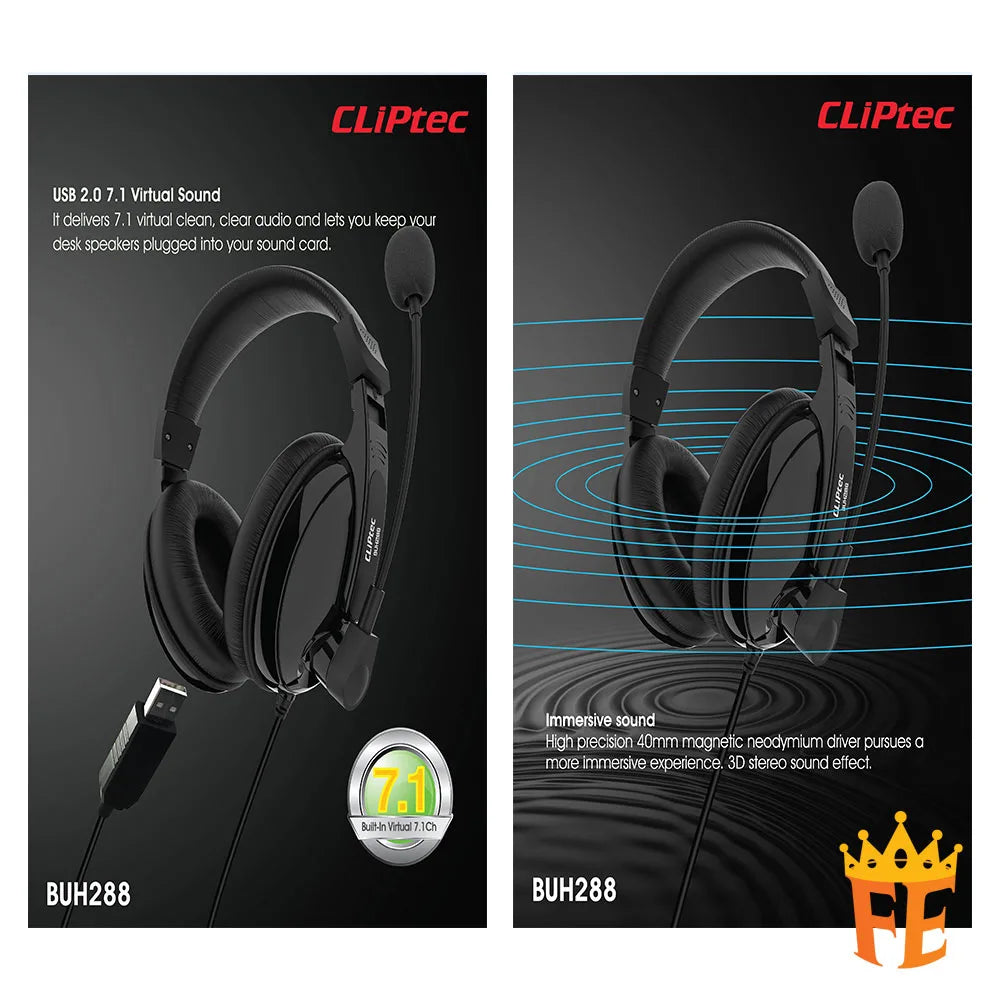 CLiPtec USB Multimedia Stereo Headset (U-SoundMate) Black BUH-288