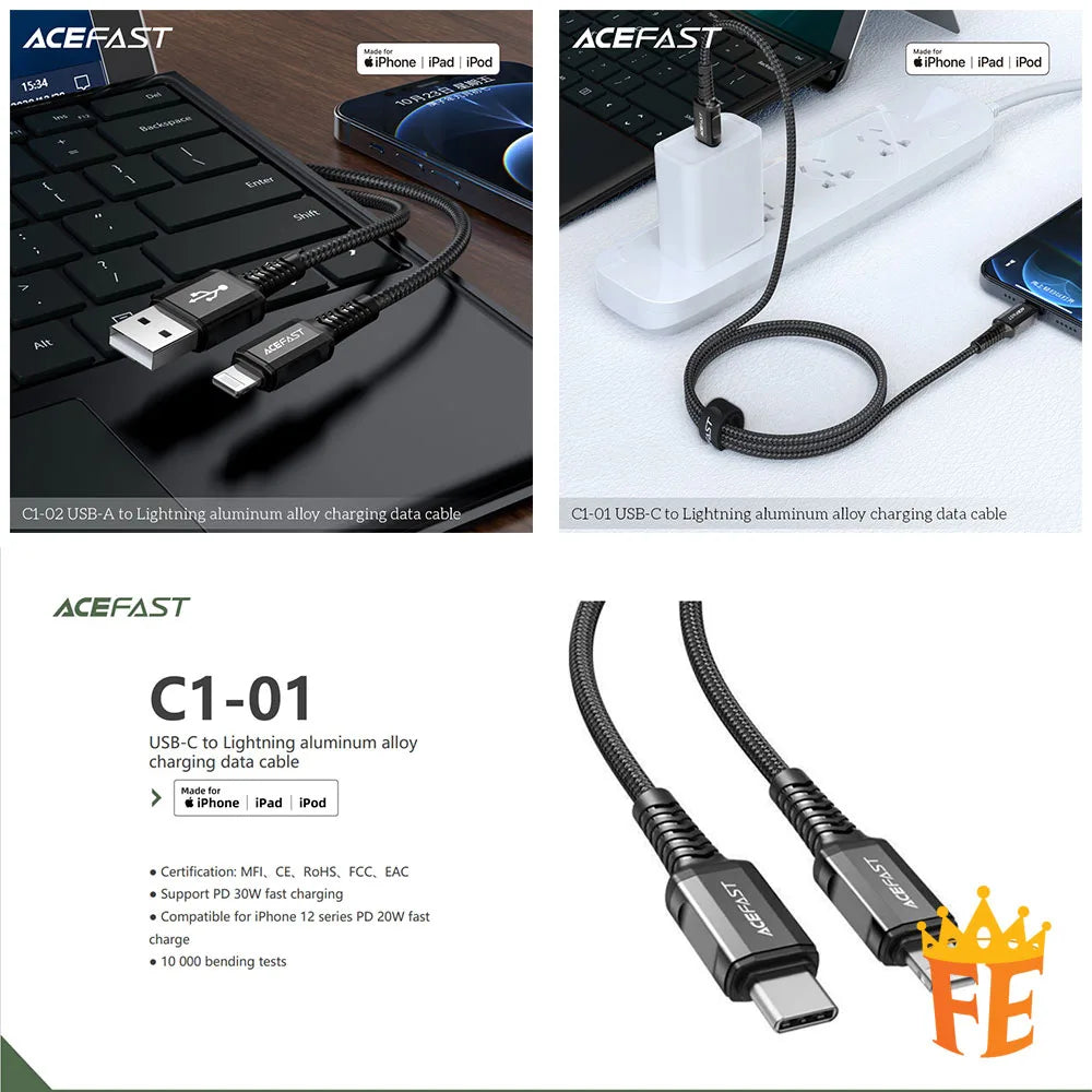 ACEFAST PD30W USB-C to Lightning Aluminum Alloy Charging Data Cable 1.2M C1