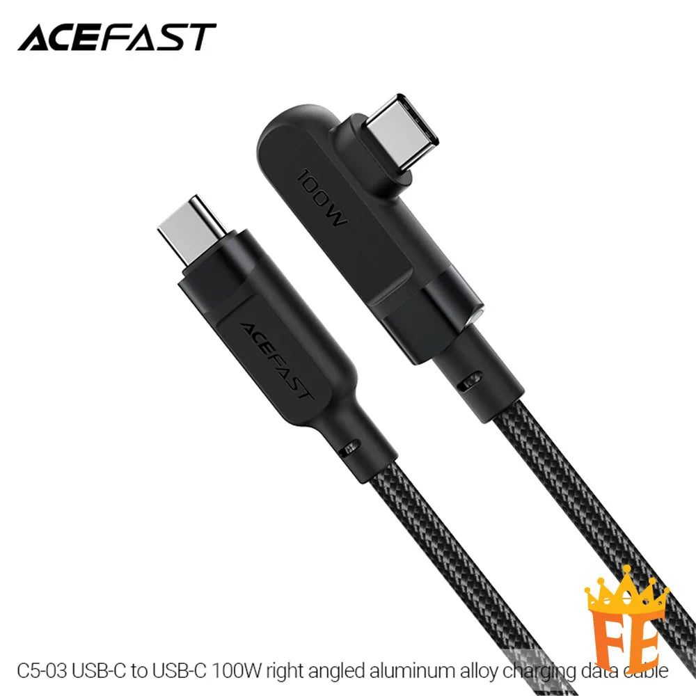 ACEFAST USB-C to C 100W Right Angled Aluminum Alloy Charging Data Cable 2M Black C5-03