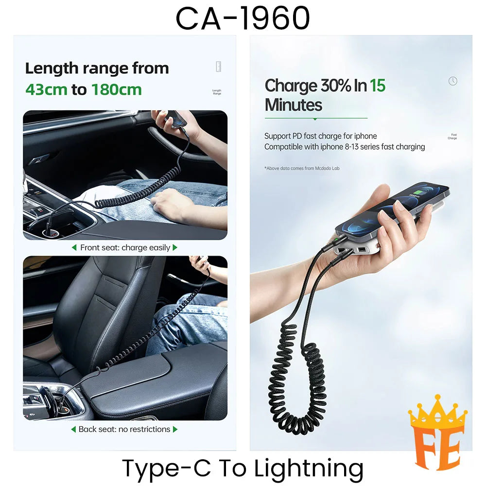 Mcdodo USB to Lightning Cable Spring 1.8m CA-6410 (Black