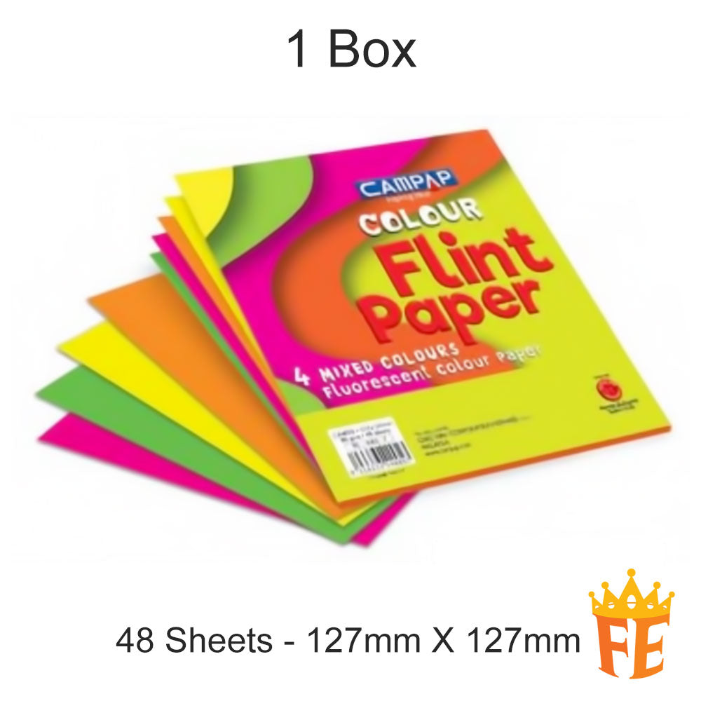 Campap Colour Flint Paper (4 / 8 Colours) 80gsm 48 Sheets - 127 X 127mm / 190 X 190mm