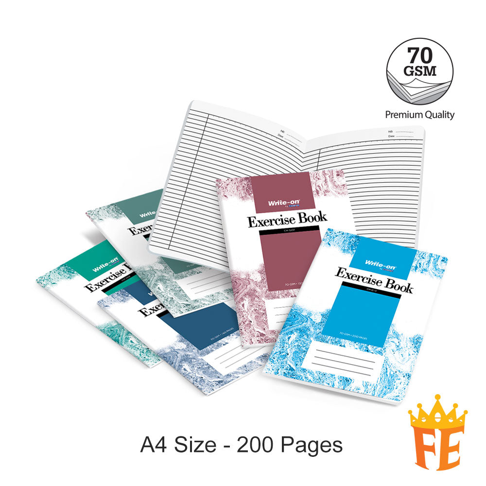 Write-on Exercise Book 70gsm F5 / A4 - 80 / 100 / 120 / 160 / 200 Pages