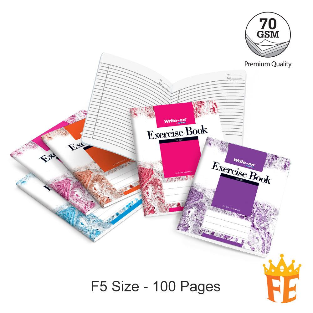 Write-on PP Cover Exercise Book 70gsm F5 / A4 - 80 / 100 / 120 / 160 / 200 Pages