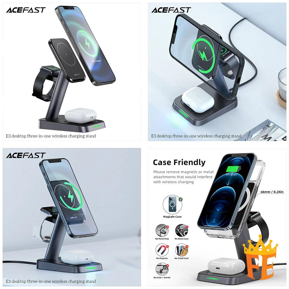 ACEFAST 15W Desktop 3-in-1 Wireless Charging Stand Black E3