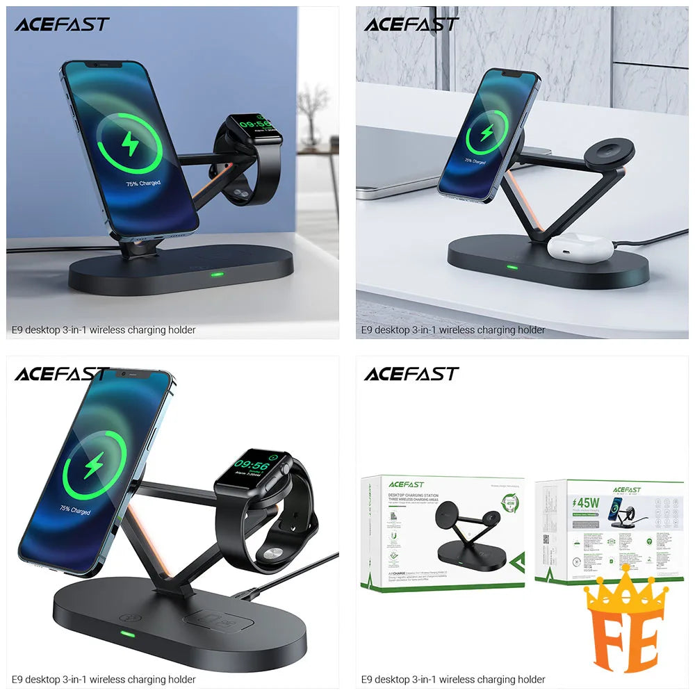 ACEFAST 15W Desktop 3-in-1 Wireless Charging Holder Black E9