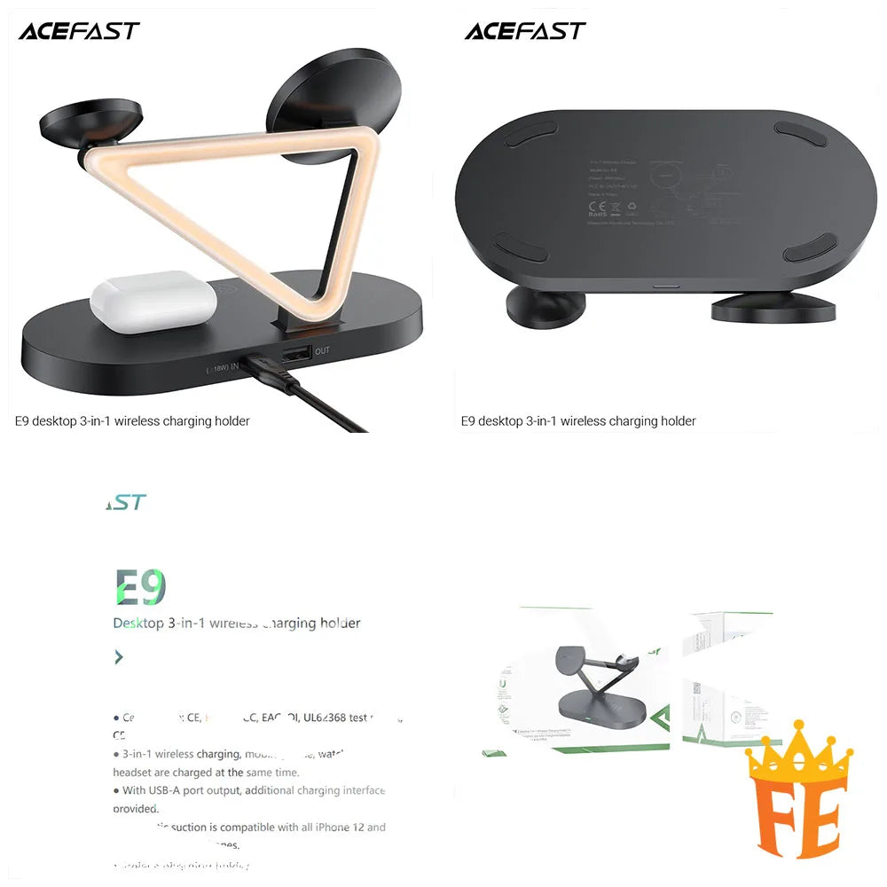 ACEFAST 15W Desktop 3-in-1 Wireless Charging Holder Black E9
