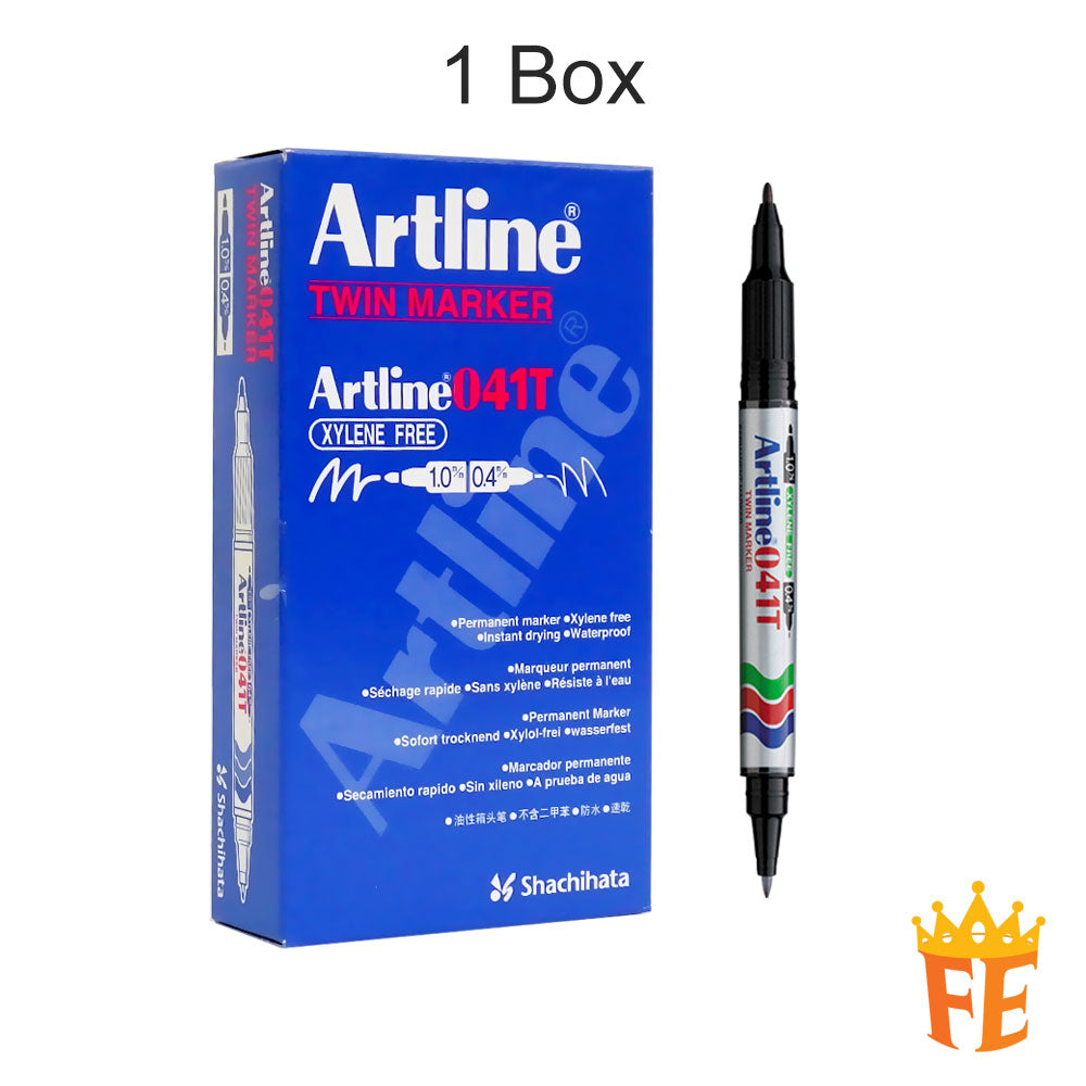 Artline Permanent Twin Tip Marker Ek-041T 1.0mm / 0.4mm Black / Blue / Red