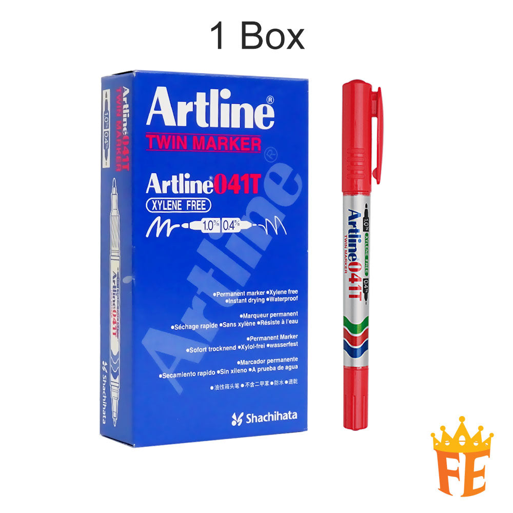 Artline Permanent Twin Tip Marker Ek-041T 1.0mm / 0.4mm Black / Blue / Red