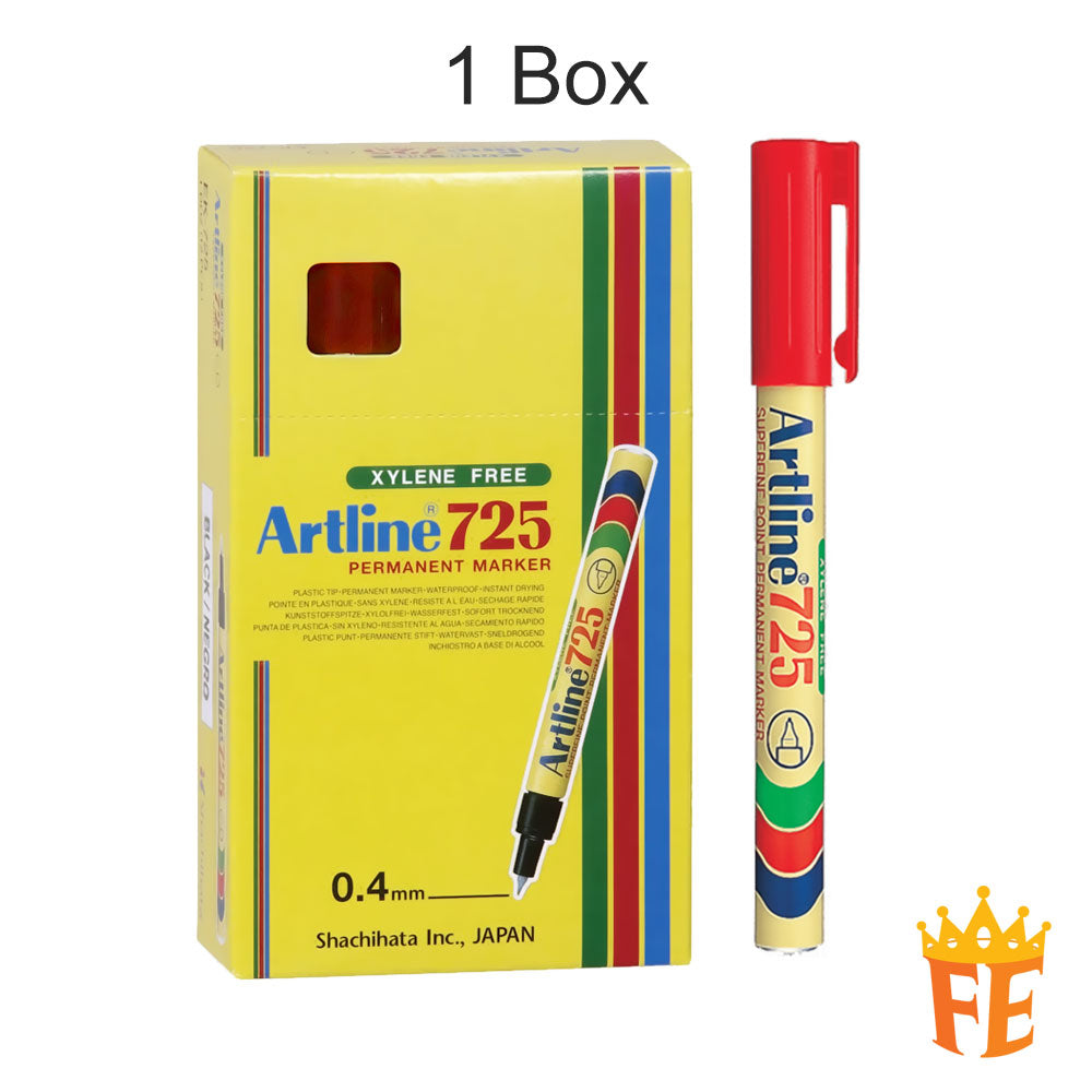 Artline Permanent Marker 725 Fine Tip 0.4mm Black / Blue / Red