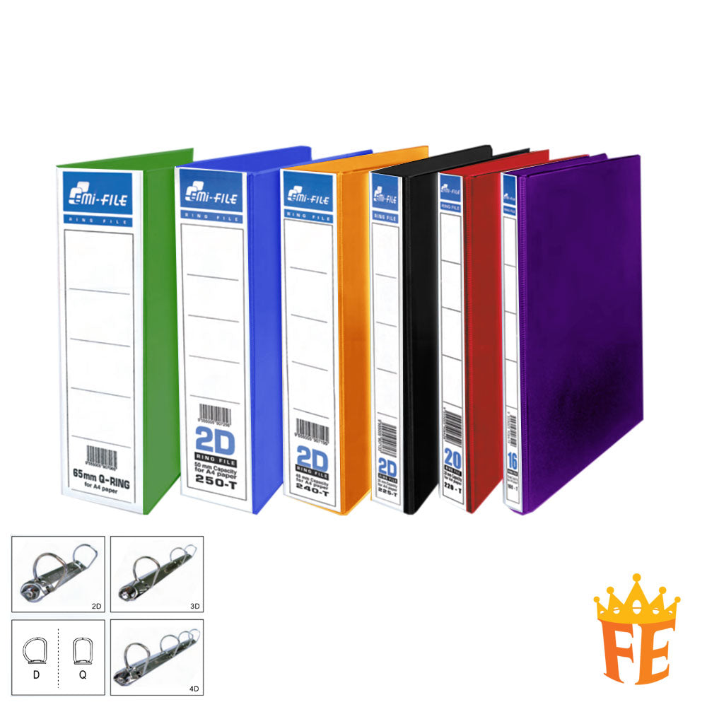 EMI Colour PVC File 2O / 2D / 3D / 4D Ring Binder With Transparency Cover 25 / 40 / 50 / 65 / 80mm A4 / A3