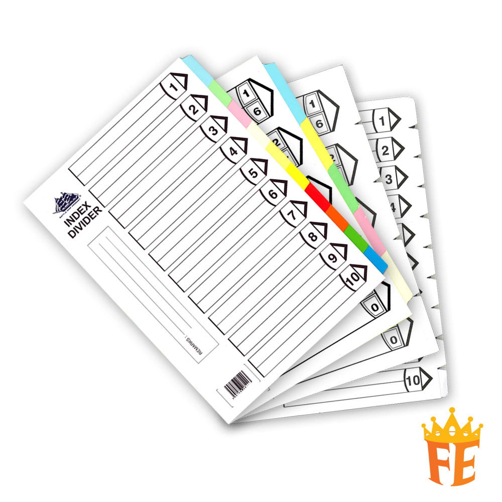 Battle Ship Index Divider A4 Size Without Hole White / Colour / 5 Tabs / 10 Tabs
