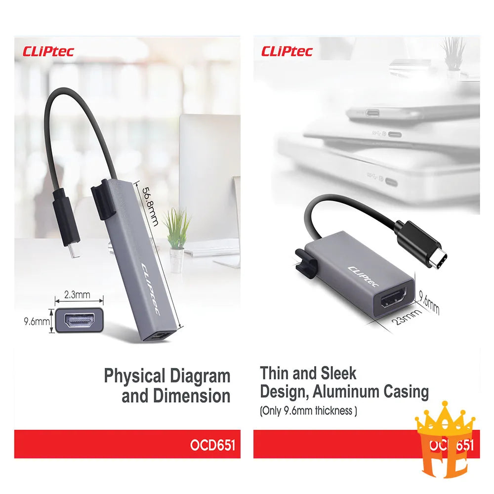 CLiPtec Type-C to 4K HDMI Adapter Grey OCD-651