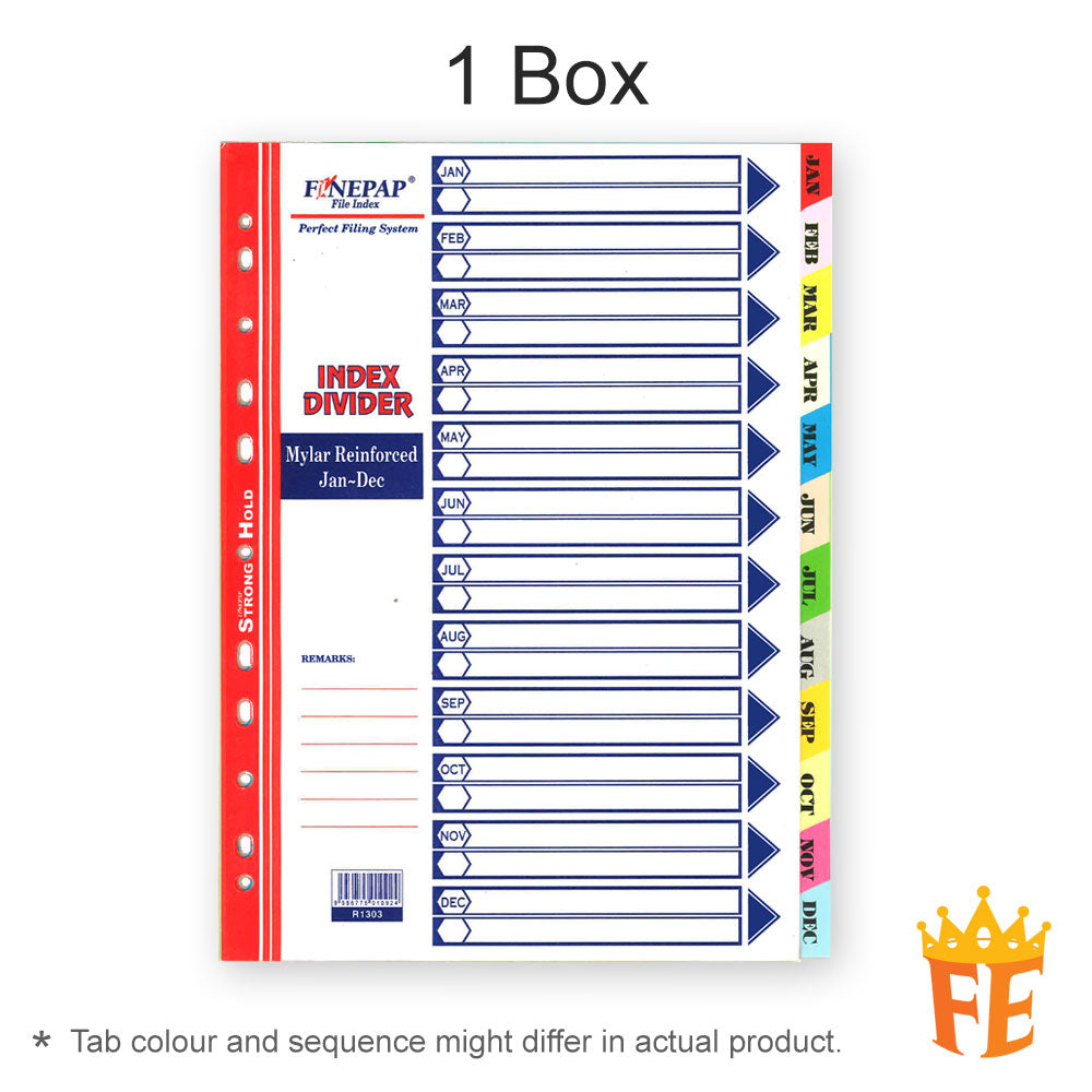 Finepap Mylar Reinforced Index Divider Jan-Dec / A-Z / 1-10 / 1-12 / 1-20 / 1-31