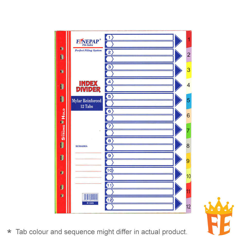 Finepap Mylar Reinforced Index Divider Jan-Dec / A-Z / 1-10 / 1-12 / 1-20 / 1-31