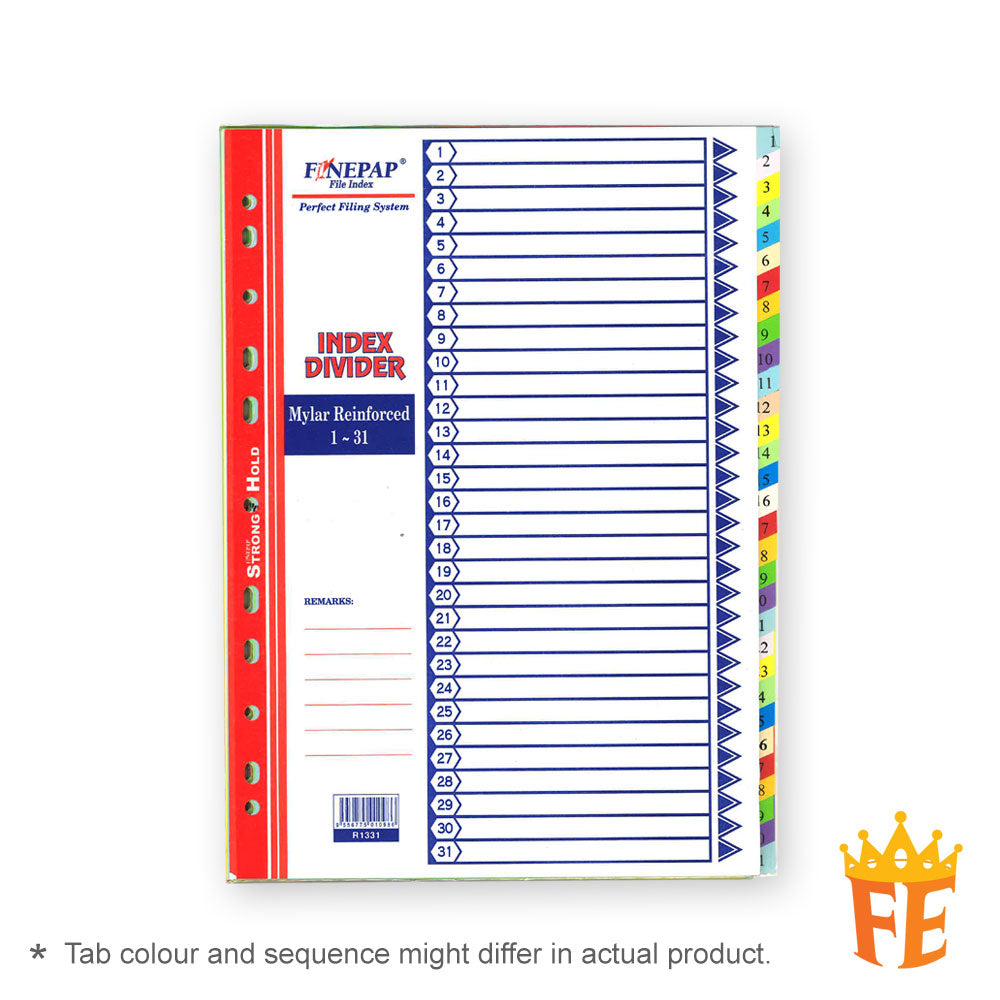 Finepap Mylar Reinforced Index Divider Jan-Dec / A-Z / 1-10 / 1-12 / 1-20 / 1-31