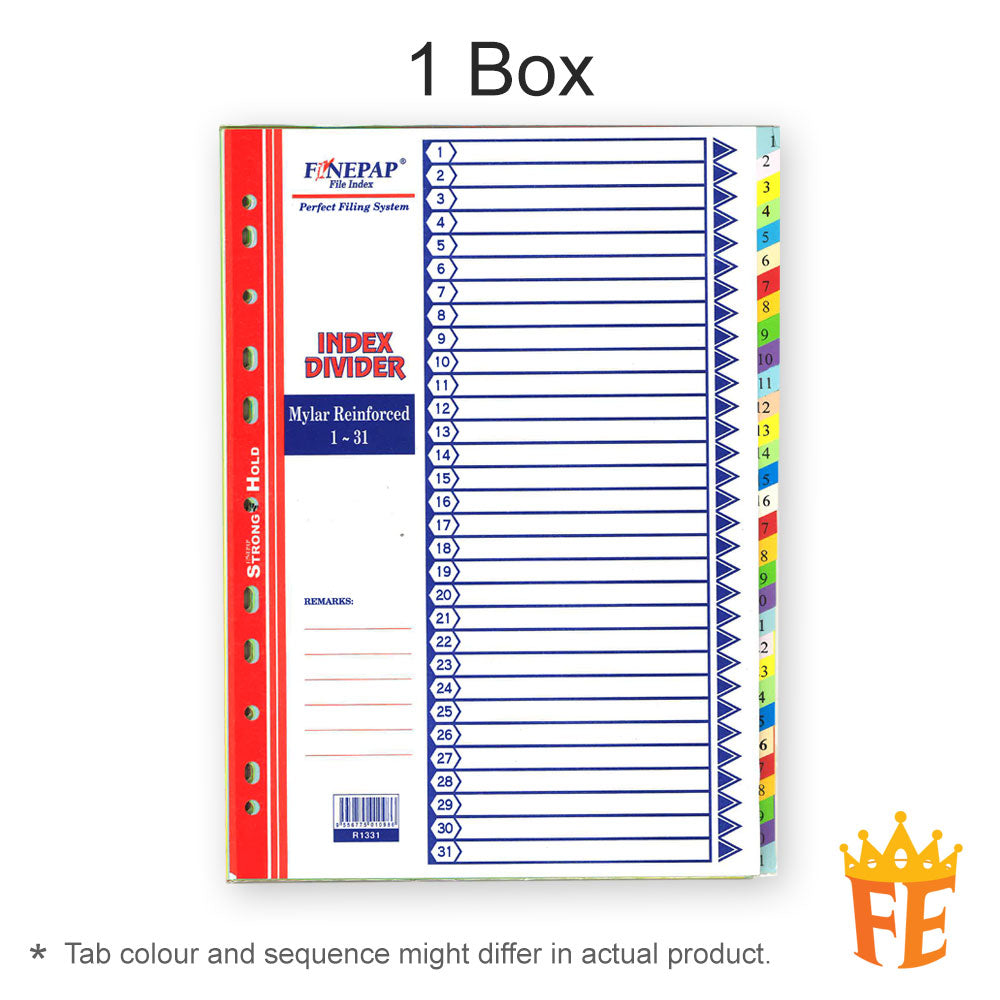 Finepap Mylar Reinforced Index Divider Jan-Dec / A-Z / 1-10 / 1-12 / 1-20 / 1-31