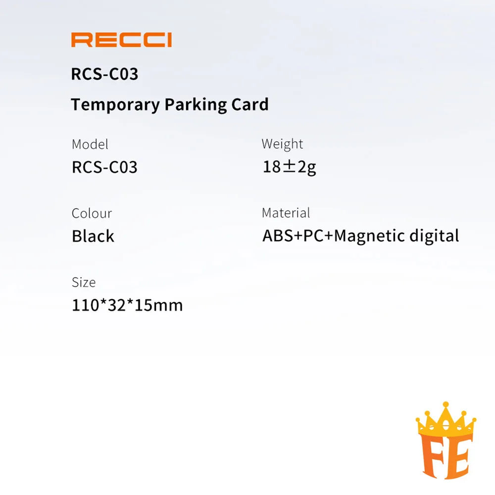 Recci Temporary Parking Card Black RCS-C03
