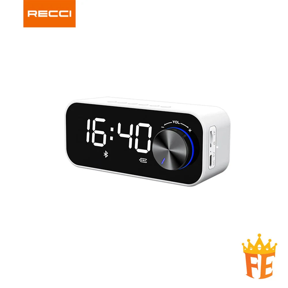 Recci Clock Wireless Bluetooth Speaker (Double alarm clock function, Support bluetooth, TF card, AUX & FM) White RSK-W11