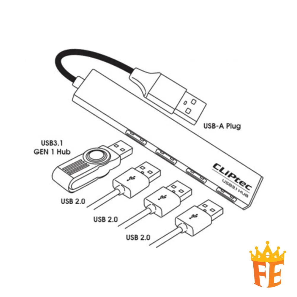 CLiPtec RZH363 USB 3.1 1+3 ports Hub (Thunder II) Grey RZH-363