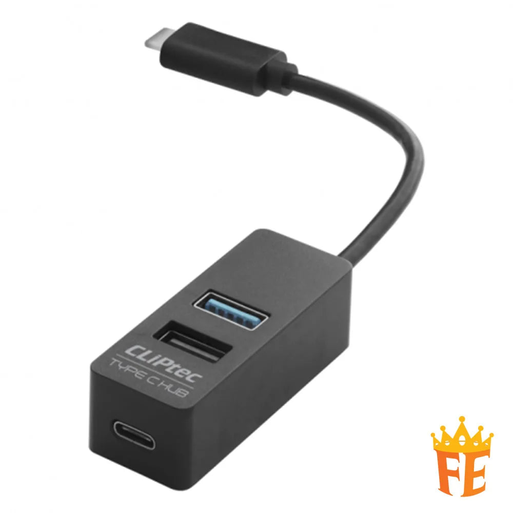 CLiPtec Type-C USB 3.1 1+2 Ports Hub - Contact Black RZH-622