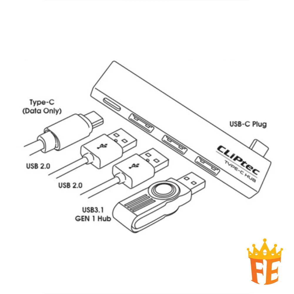 CLiPtec RZH623 TYPE-C USB 3.1 1+3 Ports Hub (Conquer) Grey RZH-623