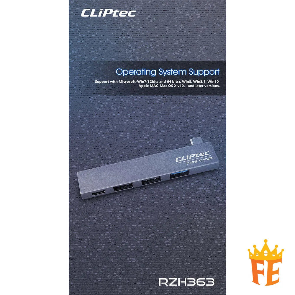 CLiPtec RZH623 TYPE-C USB 3.1 1+3 Ports Hub (Conquer) Grey RZH-623