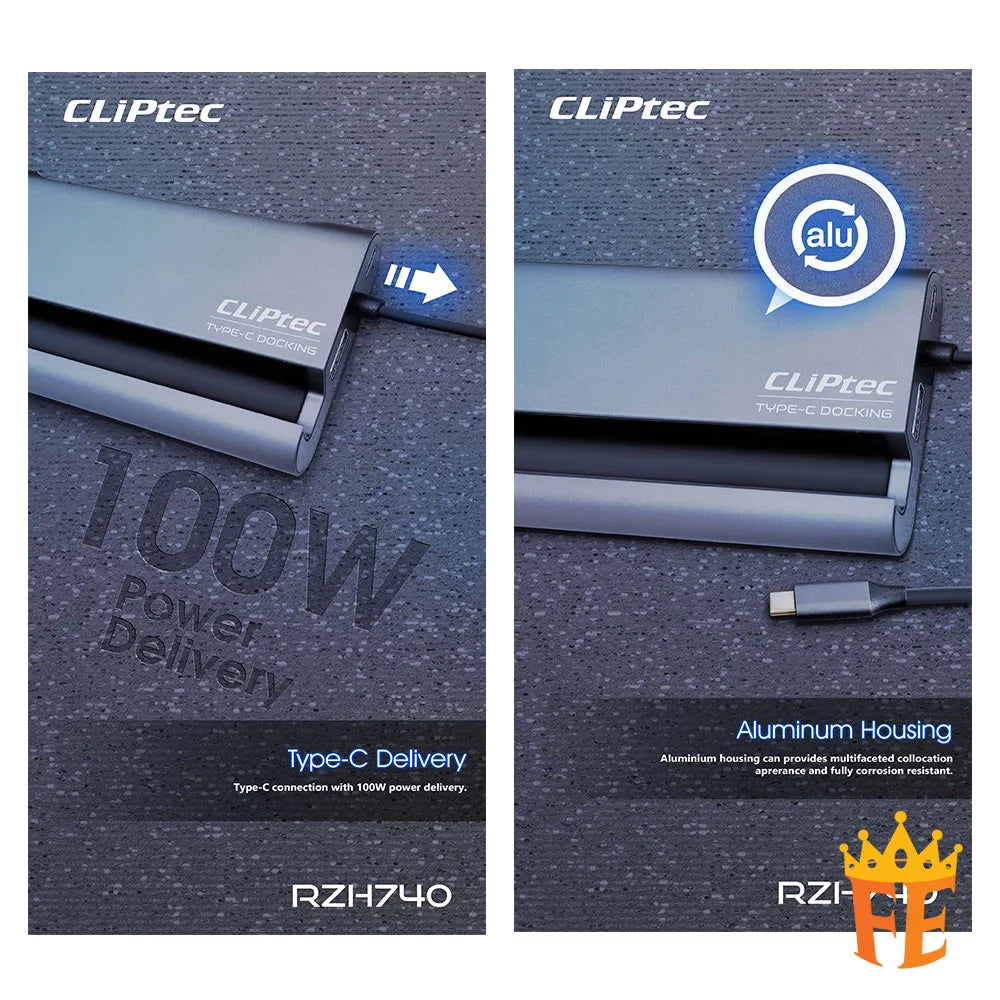 CLiPtec RZH740 TYPE-C 7 in 1 Portable Mini Docking (ViewNet-7) Grey RZH-740