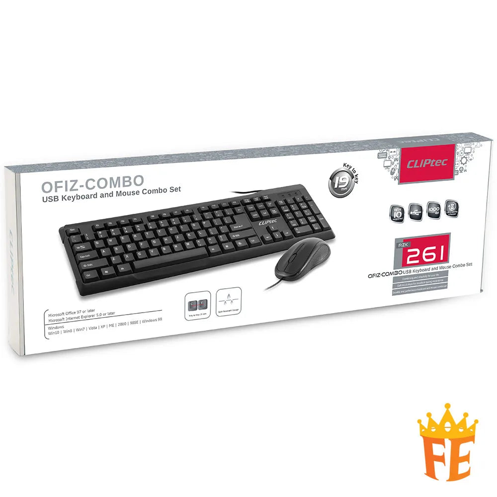 CLiPtec USB Keyboard and Mouse Combo Set - OFIZ-COMBO Black RZK-261
