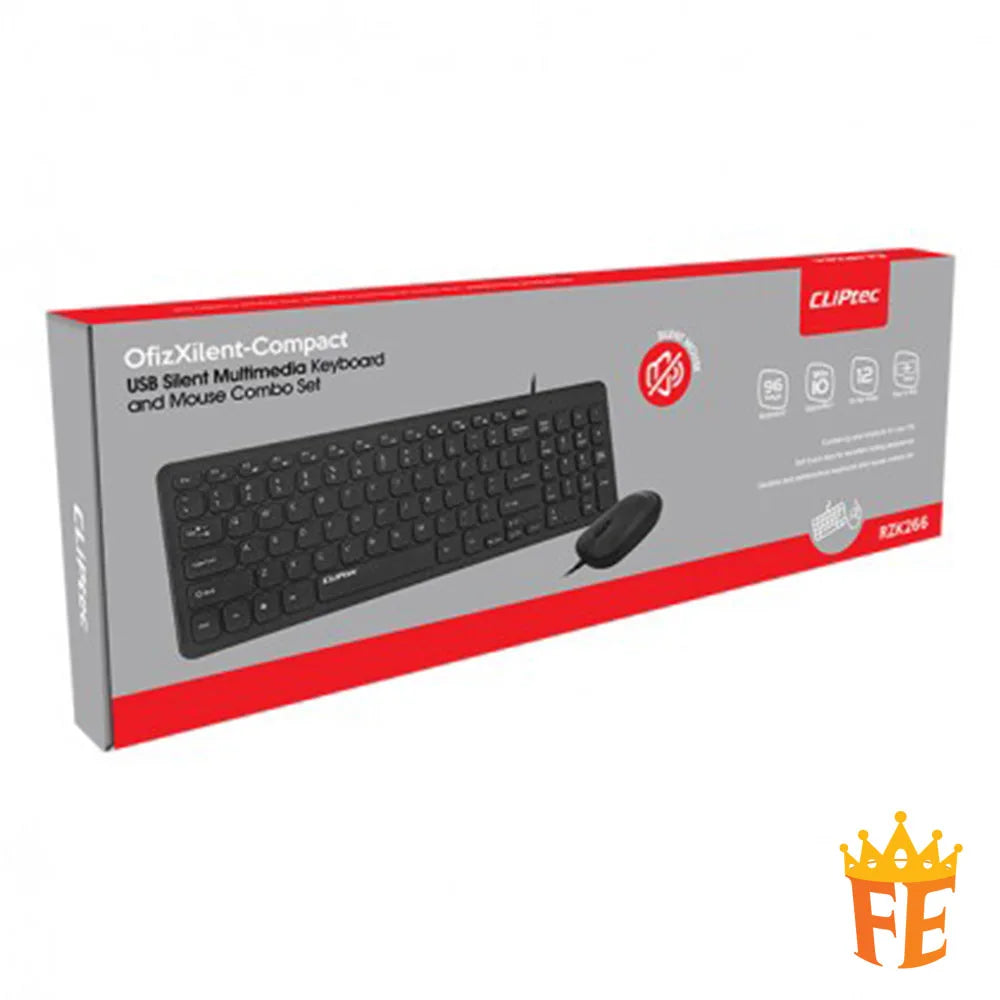 CLiPtec RZK266 USB Silent Multimedia Keyboard And Mouse Combo Set (Ofiz Xilent-Compact) Black RZK-266