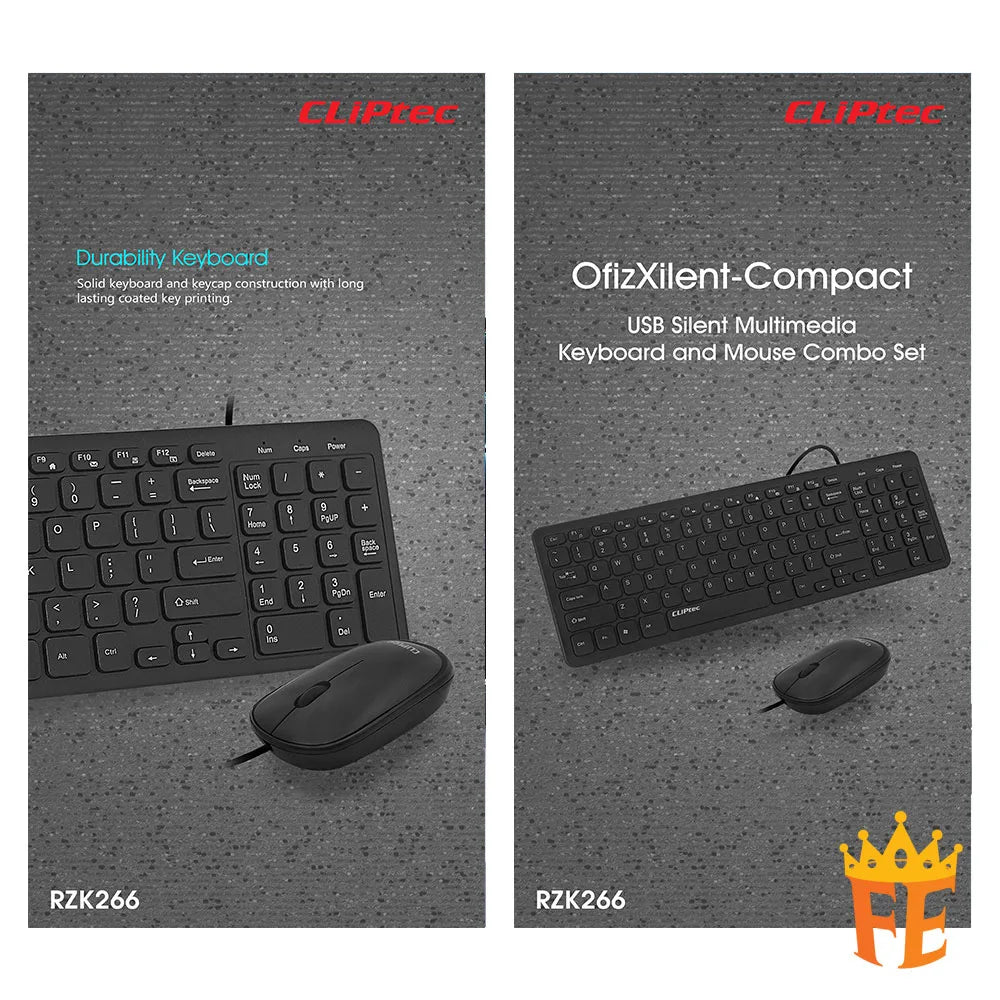 CLiPtec RZK266 USB Silent Multimedia Keyboard And Mouse Combo Set (Ofiz Xilent-Compact) Black RZK-266