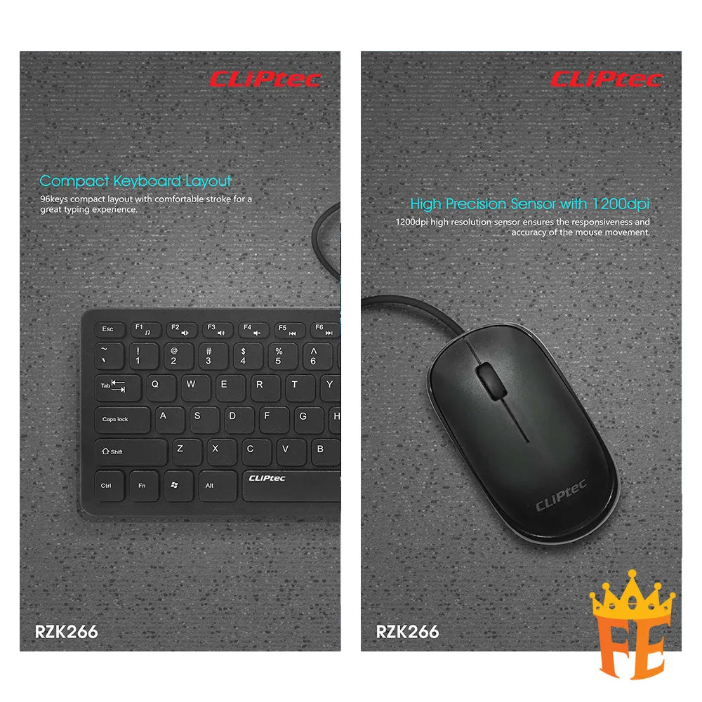 CLiPtec RZK266 USB Silent Multimedia Keyboard And Mouse Combo Set (Ofiz Xilent-Compact) Black RZK-266