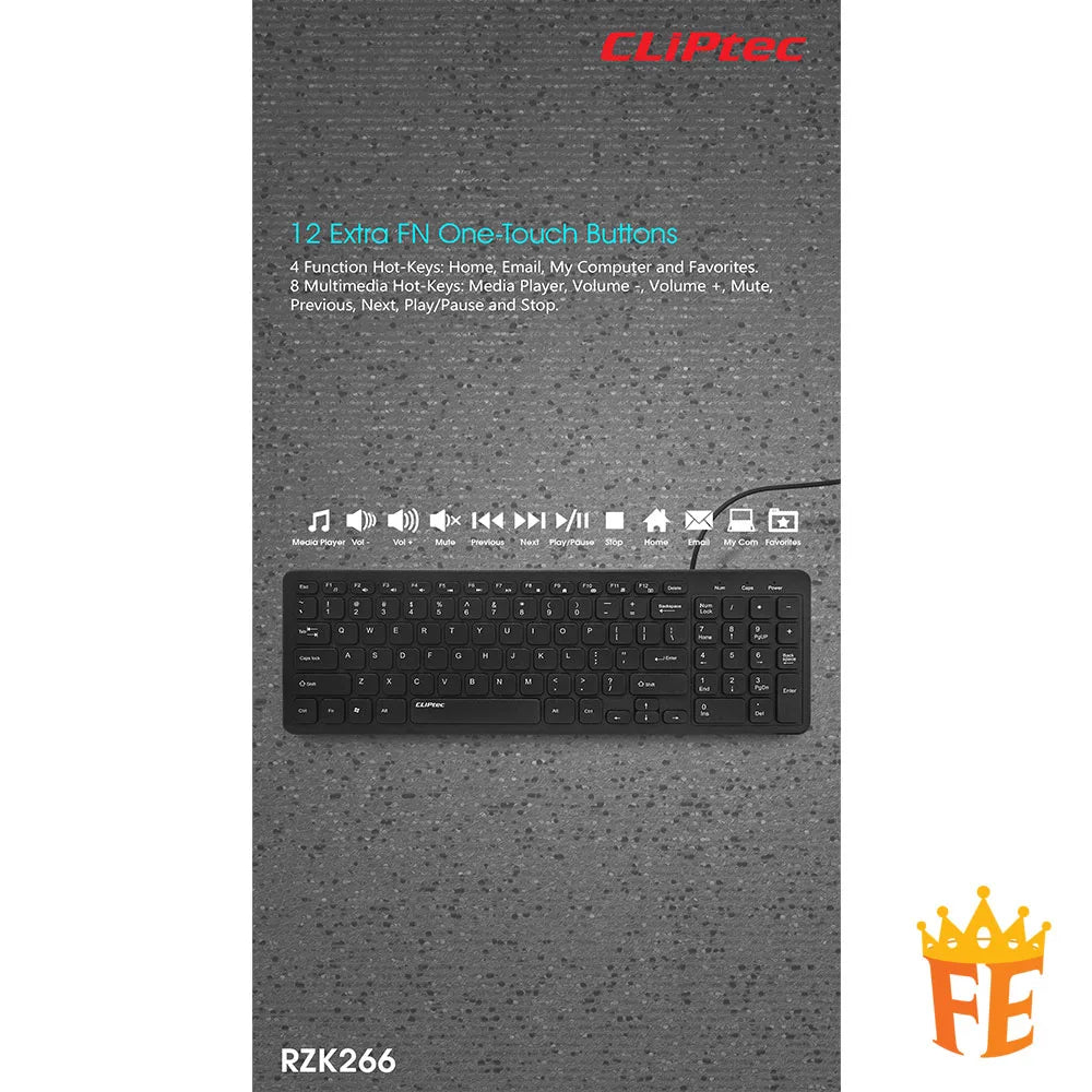 CLiPtec RZK266 USB Silent Multimedia Keyboard And Mouse Combo Set (Ofiz Xilent-Compact) Black RZK-266