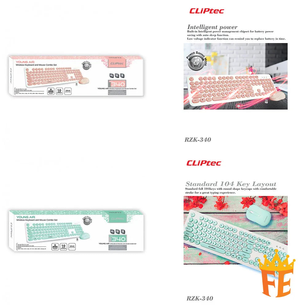 CLiPtec Wireless Keyboard And Mouse Combo Set - Young Air RZK-340