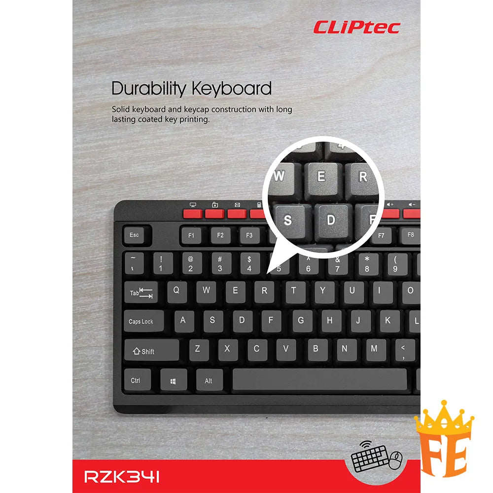 CLiPtec RZK341 Wireless Multimedia Silent Keyboard and Mouse Combo set -(Workplace-Air Xilent) Black RZK-341