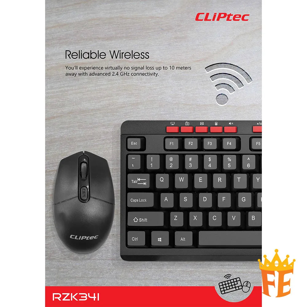 CLiPtec RZK341 Wireless Multimedia Silent Keyboard and Mouse Combo set -(Workplace-Air Xilent) Black RZK-341