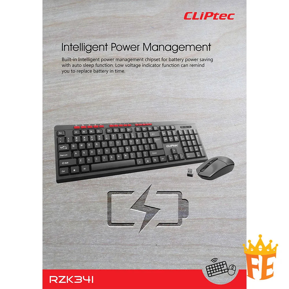 CLiPtec RZK341 Wireless Multimedia Silent Keyboard and Mouse Combo set -(Workplace-Air Xilent) Black RZK-341