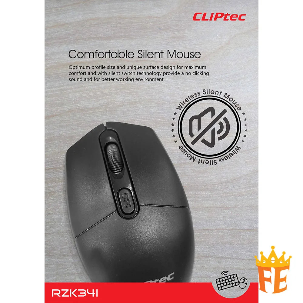 CLiPtec RZK341 Wireless Multimedia Silent Keyboard and Mouse Combo set -(Workplace-Air Xilent) Black RZK-341