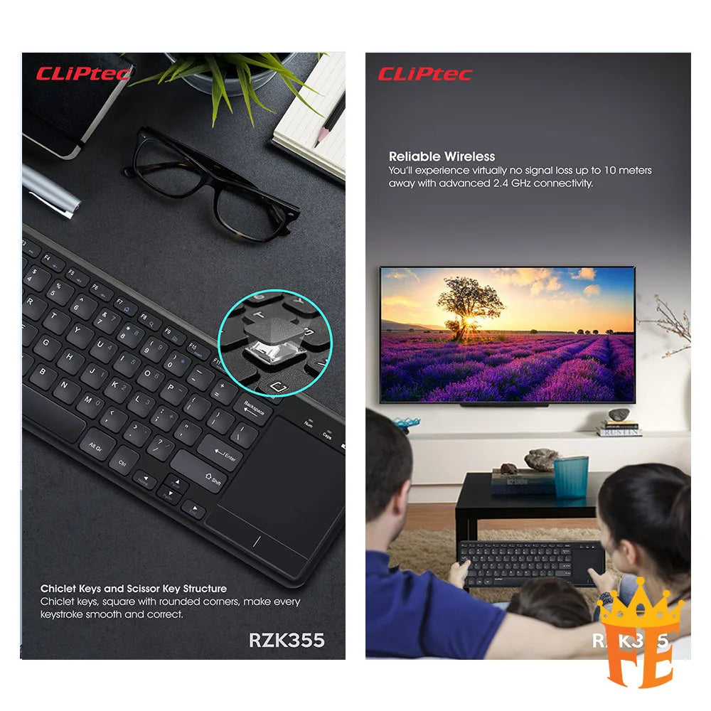 CLiPtec RZK355 Ultra- Slim WIreless Keyboard With Touchpad (Slimtouch-Air) Black RZK-355