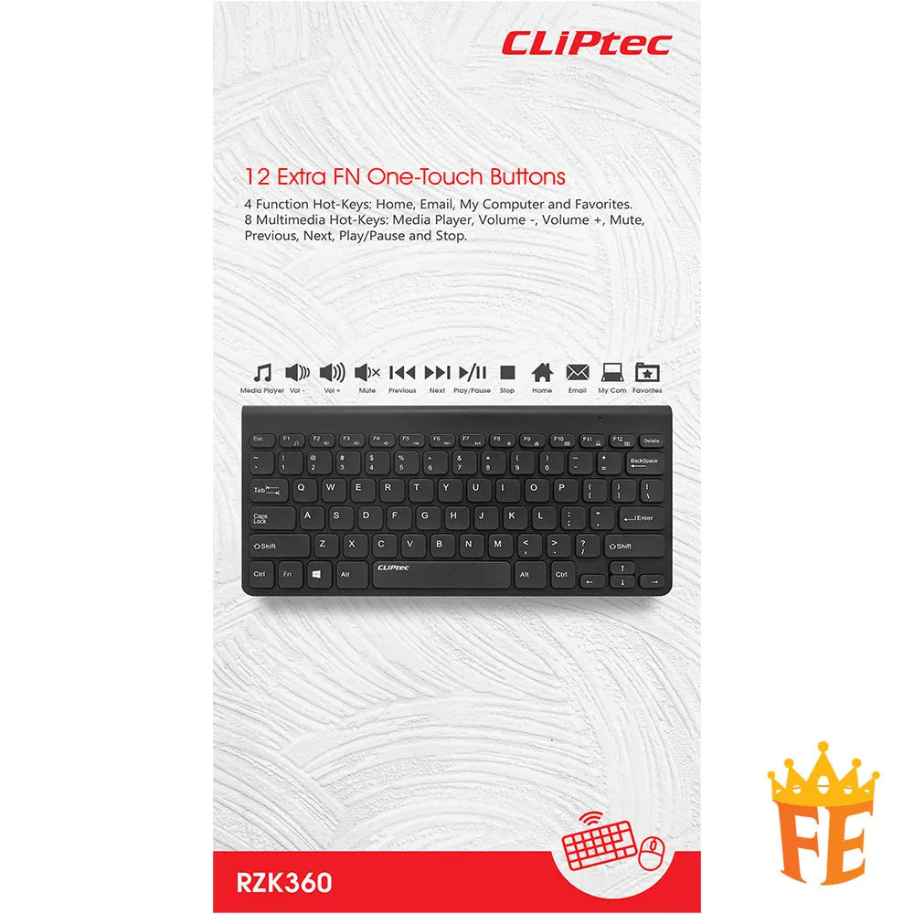 CLiPtec RZK360 Ultra-Slim Wireless Mini Silent Keyboard & Mouse Combo Set - (Mini-Air Xilent) Black RZK-360