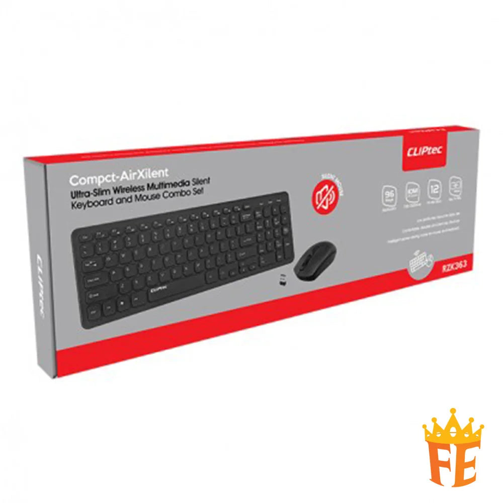 CLiPtec RZK363 Ultra-Slim Wireless Silent Keyboard & Mouse Combo (Compact-Air Xilent) Black RZK-363