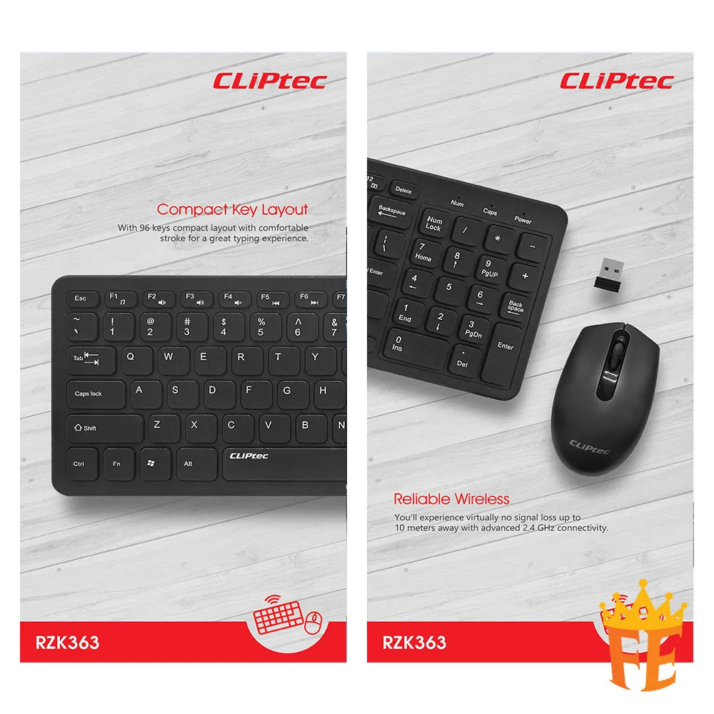CLiPtec RZK363 Ultra-Slim Wireless Silent Keyboard & Mouse Combo (Compact-Air Xilent) Black RZK-363
