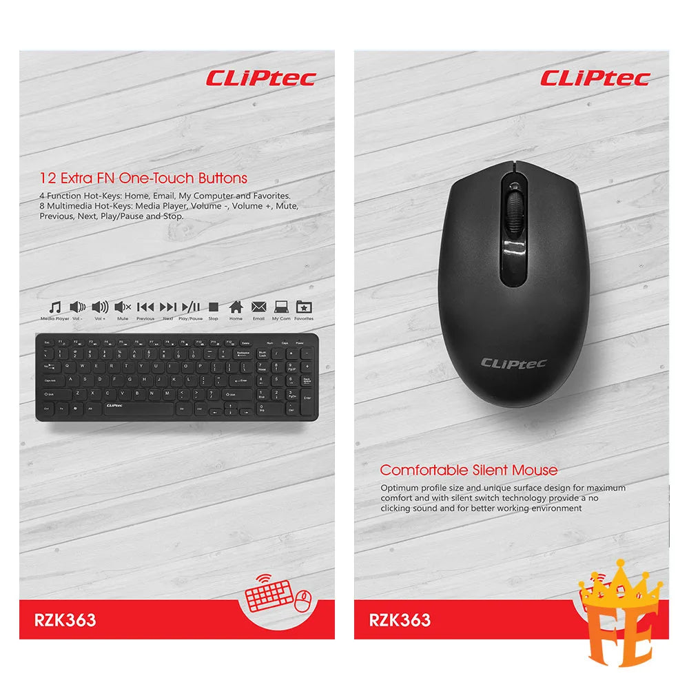 CLiPtec RZK363 Ultra-Slim Wireless Silent Keyboard & Mouse Combo (Compact-Air Xilent) Black RZK-363