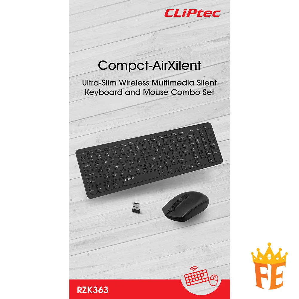 CLiPtec RZK363 Ultra-Slim Wireless Silent Keyboard & Mouse Combo (Compact-Air Xilent) Black RZK-363