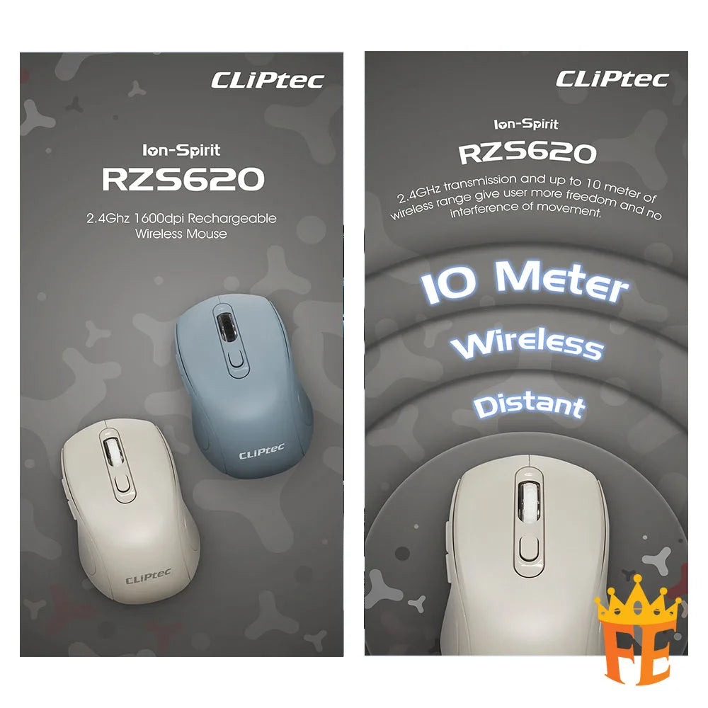 CLiPtec Rzs620 2.4Ghz 1600Dpi Rechargeable Wireless Mouse (Ion-Spirit) Rzs-620