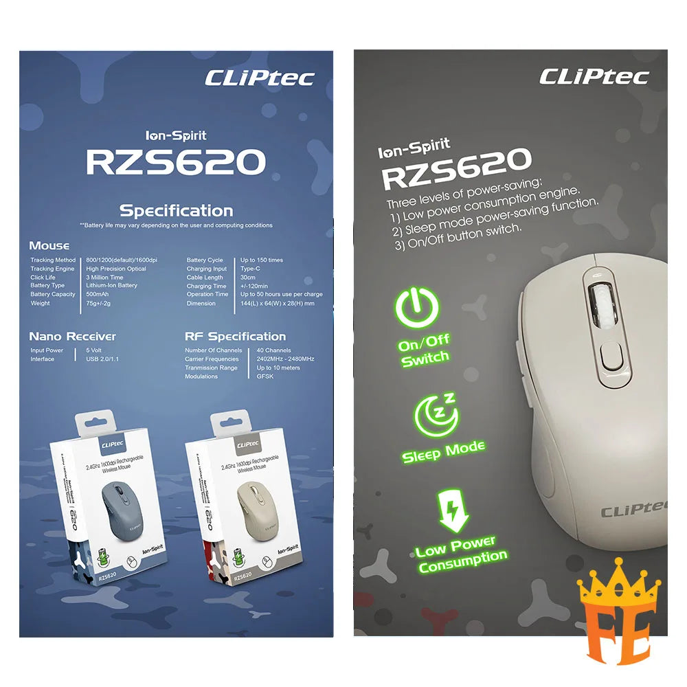 CLiPtec Rzs620 2.4Ghz 1600Dpi Rechargeable Wireless Mouse (Ion-Spirit) Rzs-620