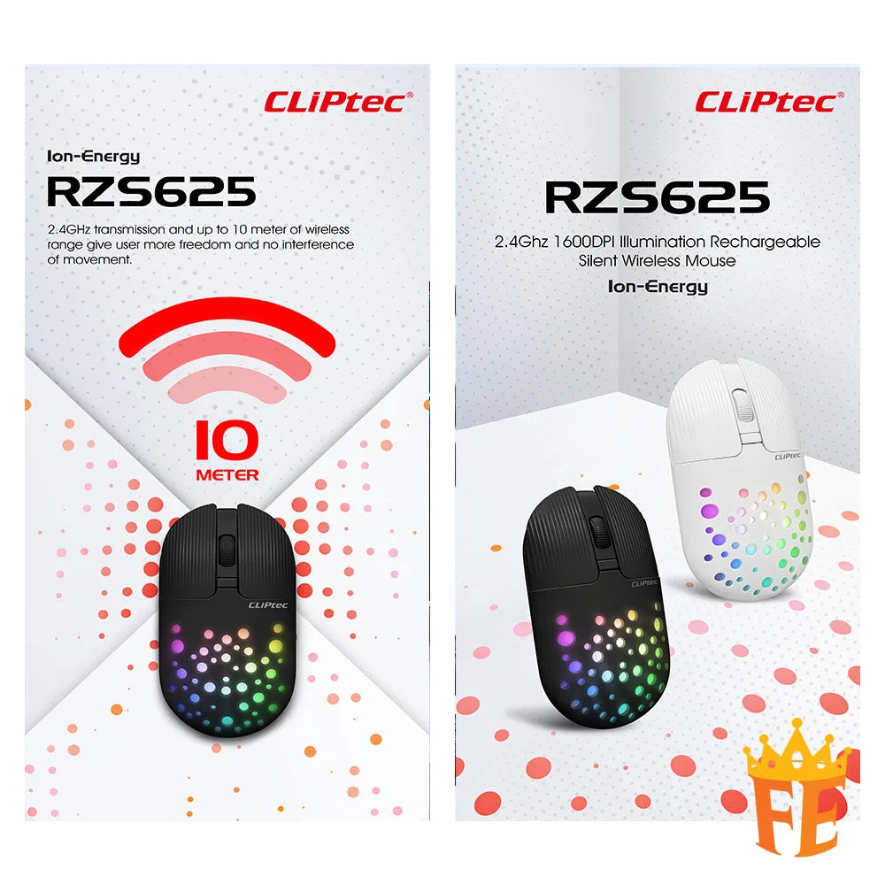 CLiPtec Rzs625 2.4Ghz 1600Dpi Illumination Rechargeable Silent Wireless Mouse (Ion-Energy) (Rgb-Led) Rzs-625