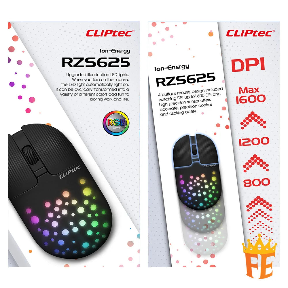 CLiPtec Rzs625 2.4Ghz 1600Dpi Illumination Rechargeable Silent Wireless Mouse (Ion-Energy) (Rgb-Led) Rzs-625