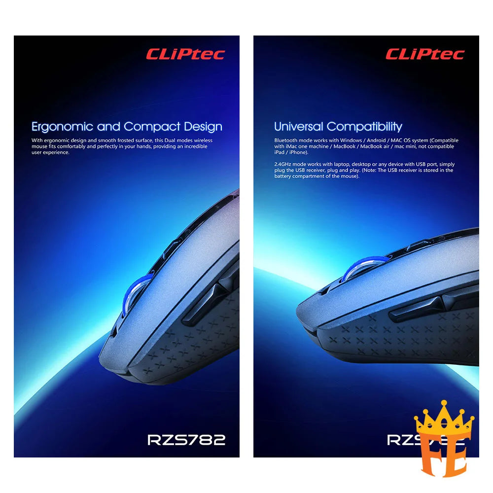 CLiPtec 1600dpi Dual Mode Silent Wireless Mouse (Dual Link-Xilent) Gre